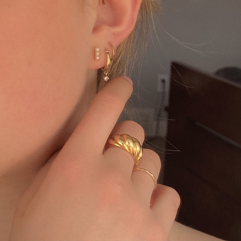 Eva Pearl Studs | 18K Gold Plated Brass | Triple Pearl Bar | Hypoallergenic | Namaste Jewelry