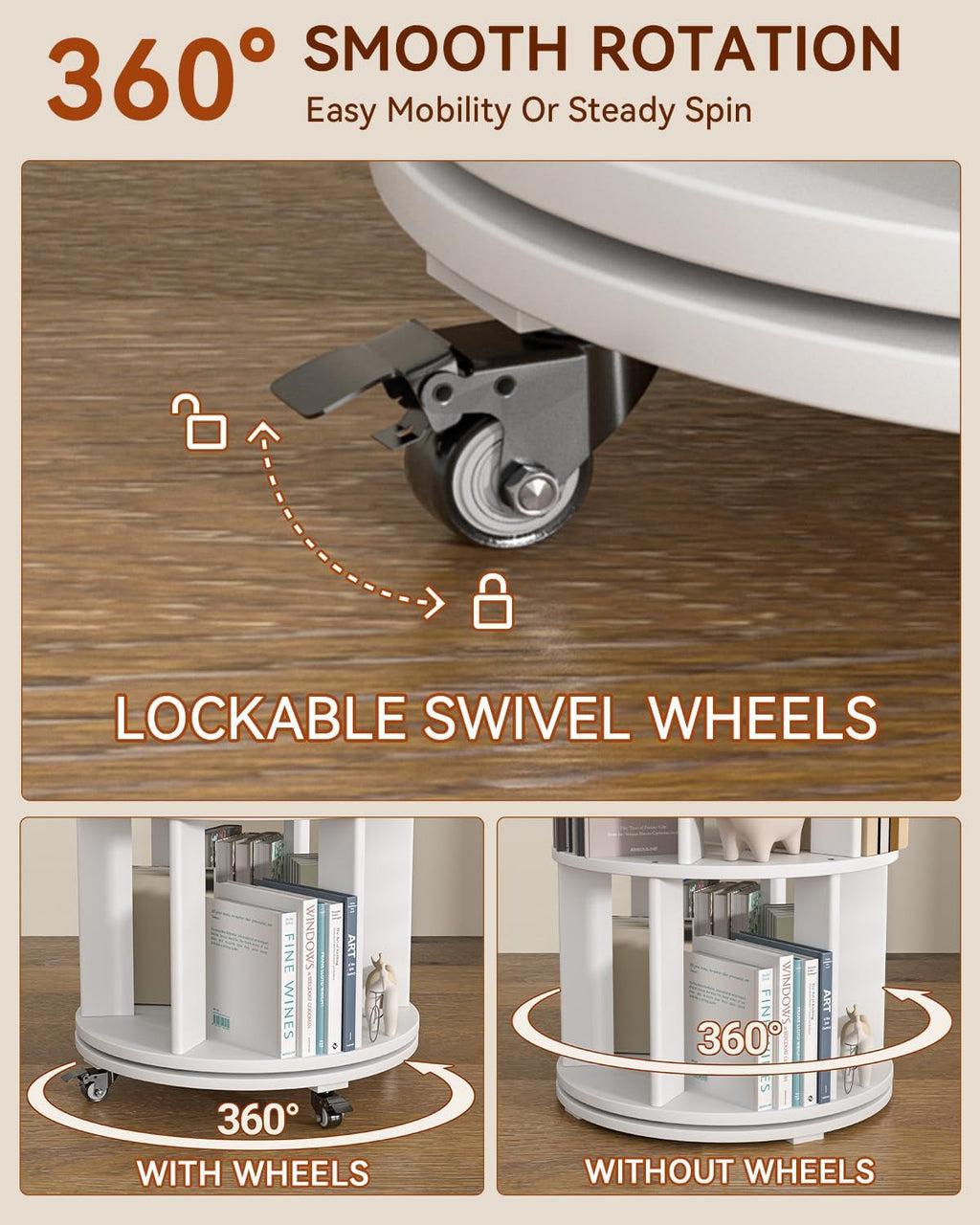 Four Tier Solid Wood Rotating Industrial Grade Bookshelf