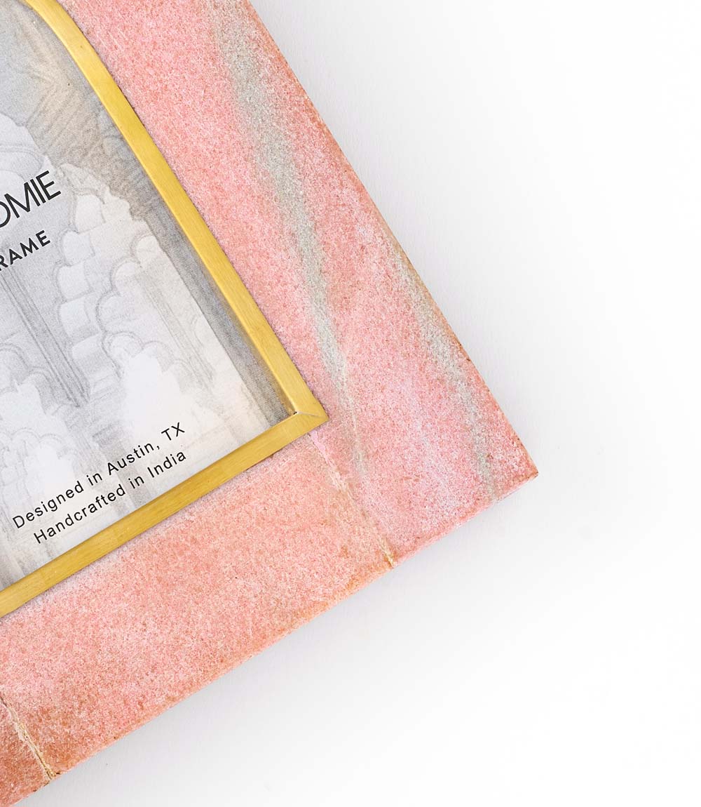 Arch Picture Frame – Pink Carved Marble & Brass
