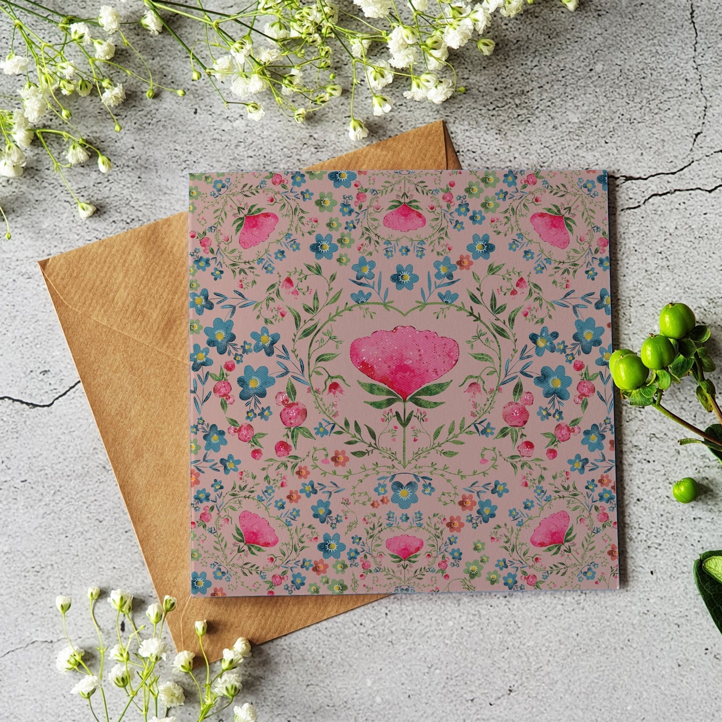 Watercolour Floral - Dusky pink