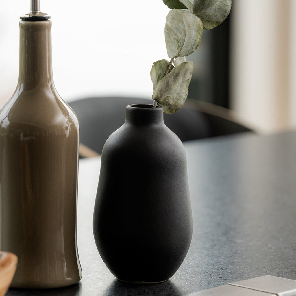 Stoneware Vase | Handmade in Tunisia | Toxic-Free | Glossy Green, White & Black