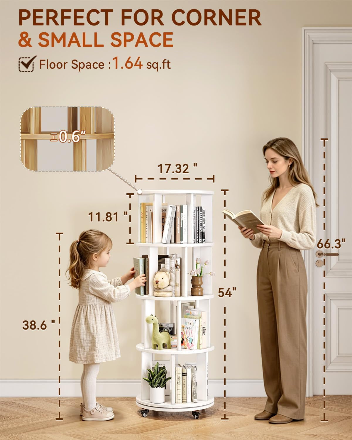 Four Tier Solid Wood Rotating Industrial Grade Bookshelf