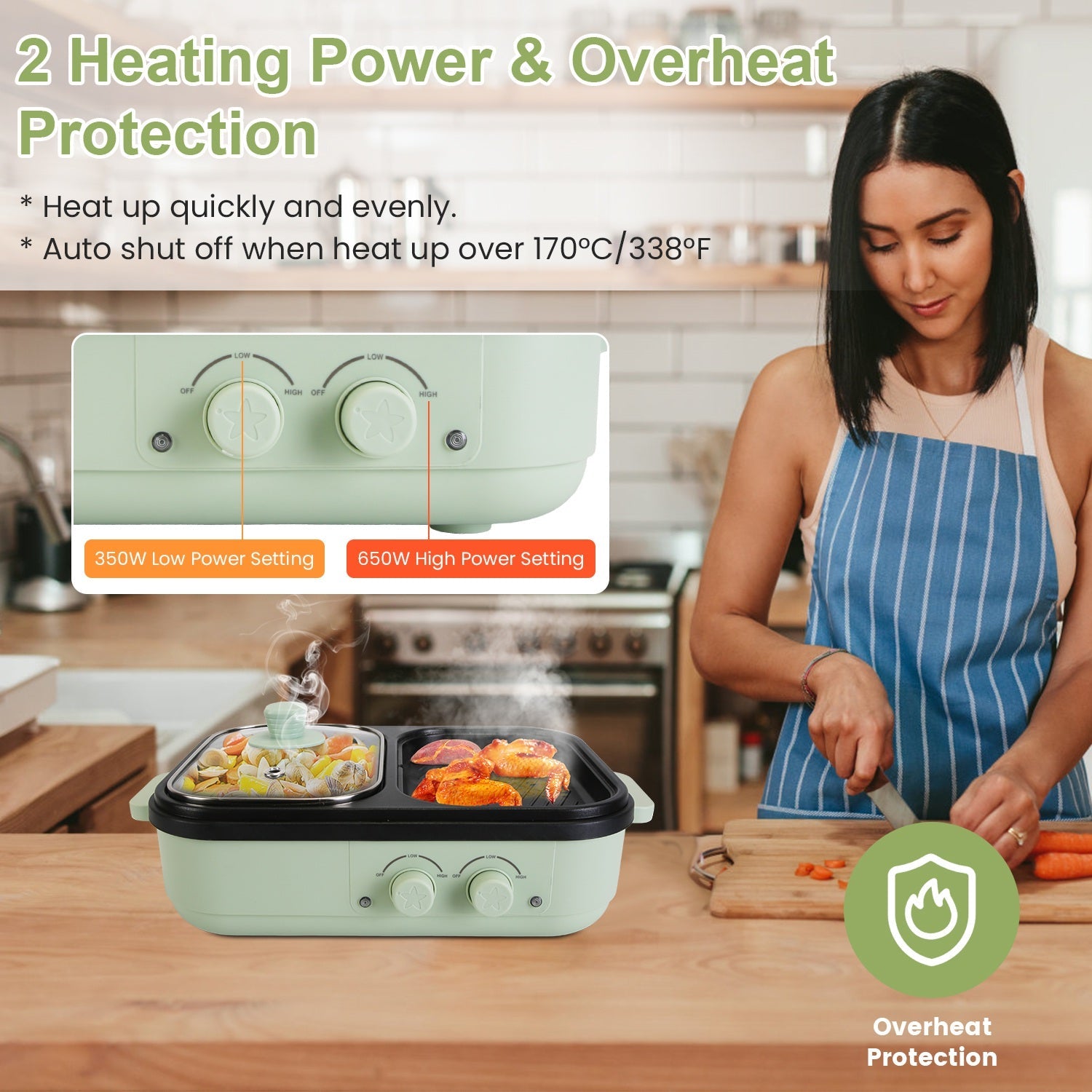 1Pc Electric Hot Pot With Grill 2-in-1 Hot Pot And Frying Pan Portable