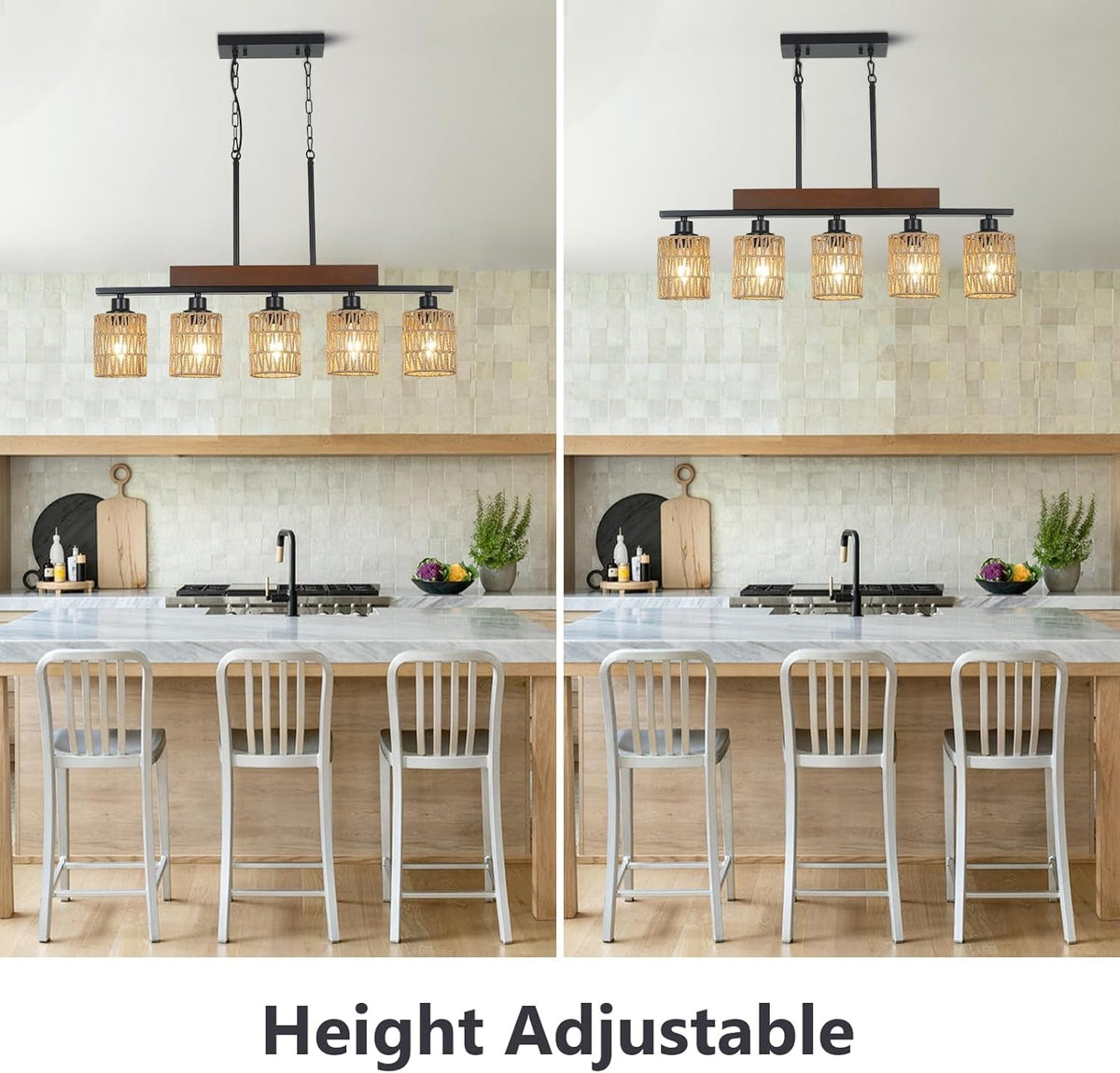 Rattan Farmhouse 5 Light Linear Chandelier Black Lighting