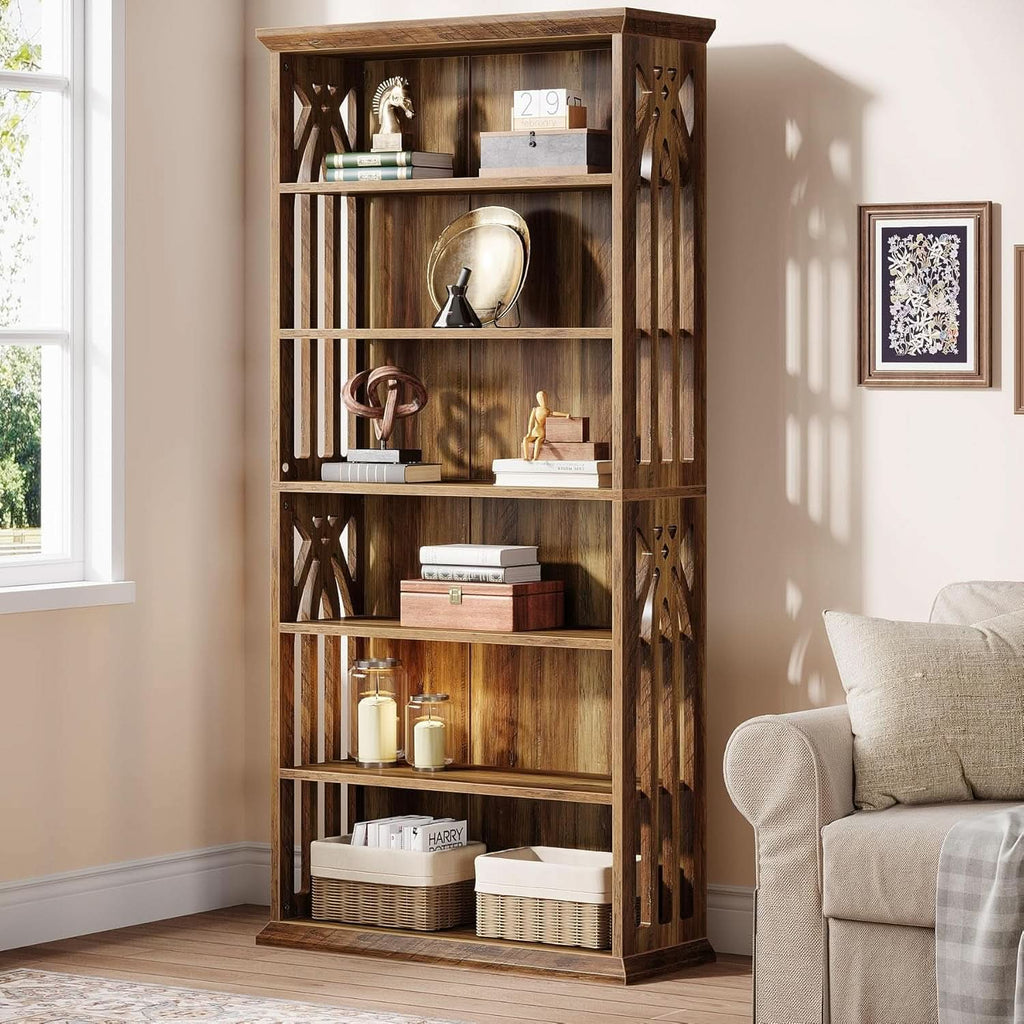 75-Inch Hardwood Bookshelf Freestanding Home Office