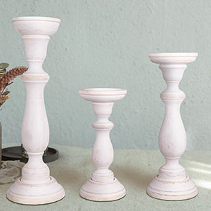 Shabby Chic Pillar Candleholder Set | Set of 3 | Handcrafted Wood | 9", 12" & 15" | Powered by People