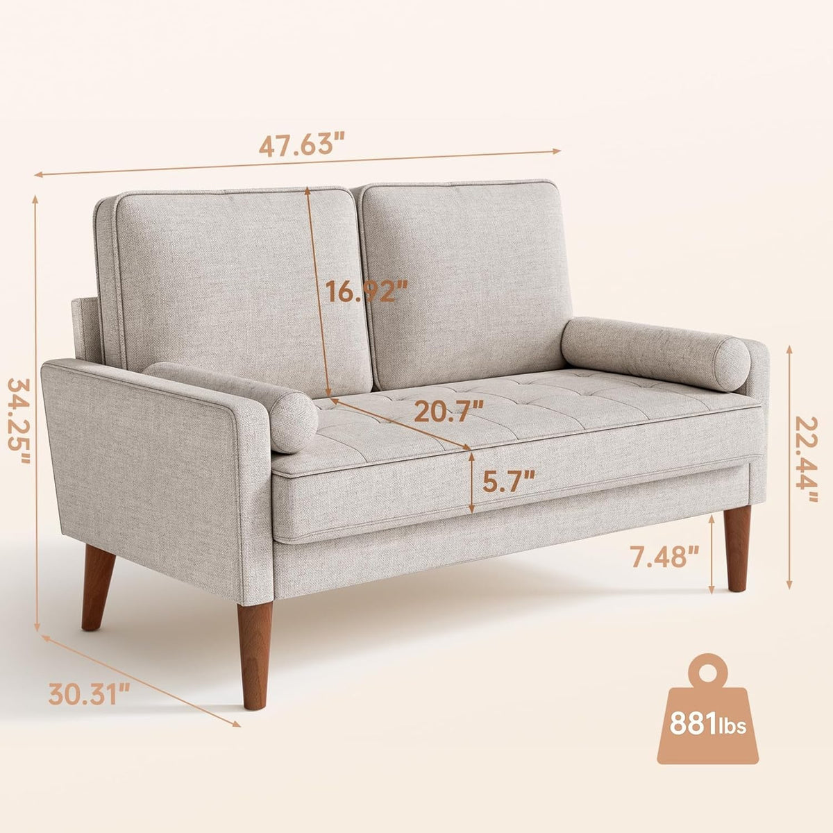 Ashbeige Modern Loveseat For Small Spaces Pocket Spring