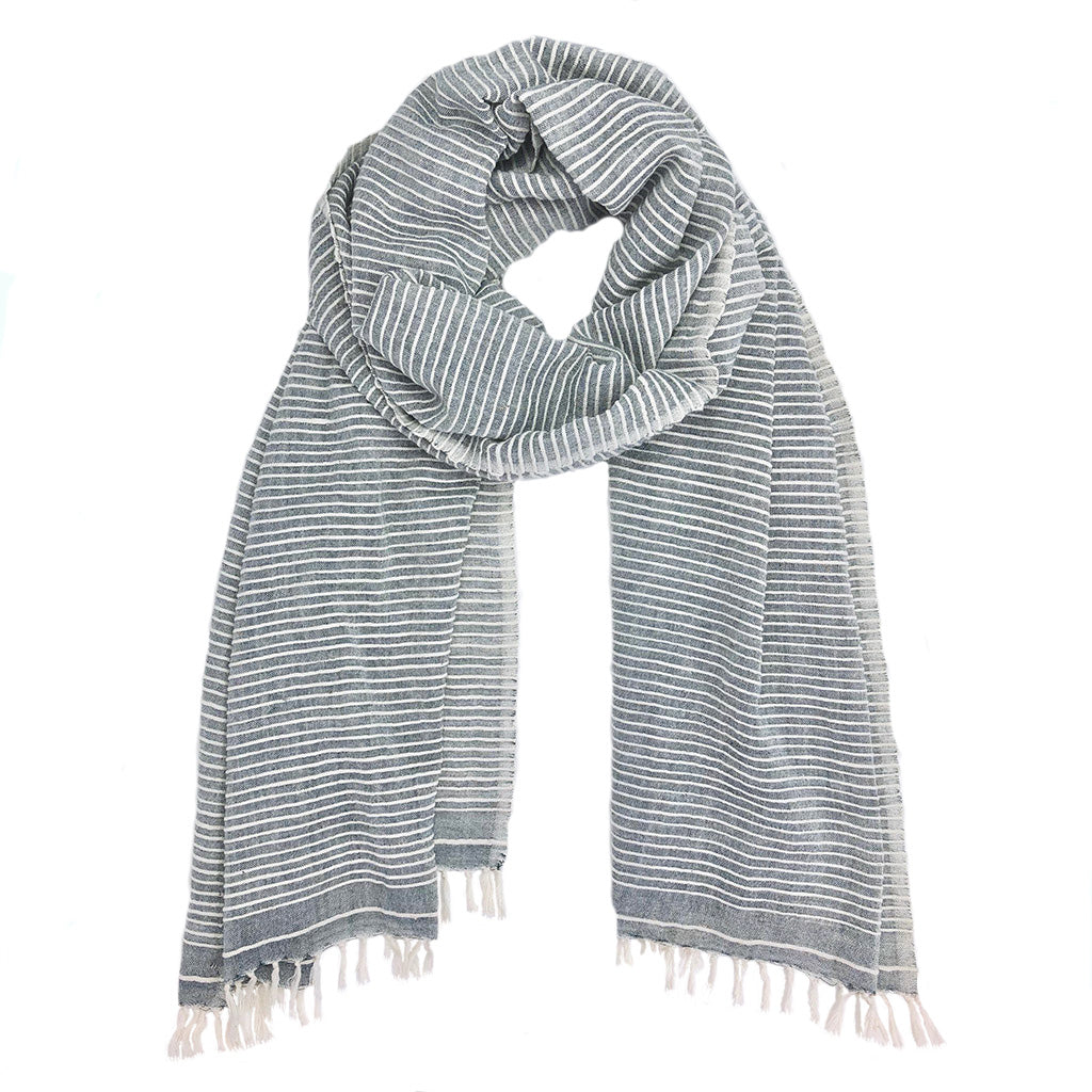 Ethiopian Stripe Wrap Scarf | 100% Handwoven Cotton | Hand-Knotted Fringe | SLATE + SALT
