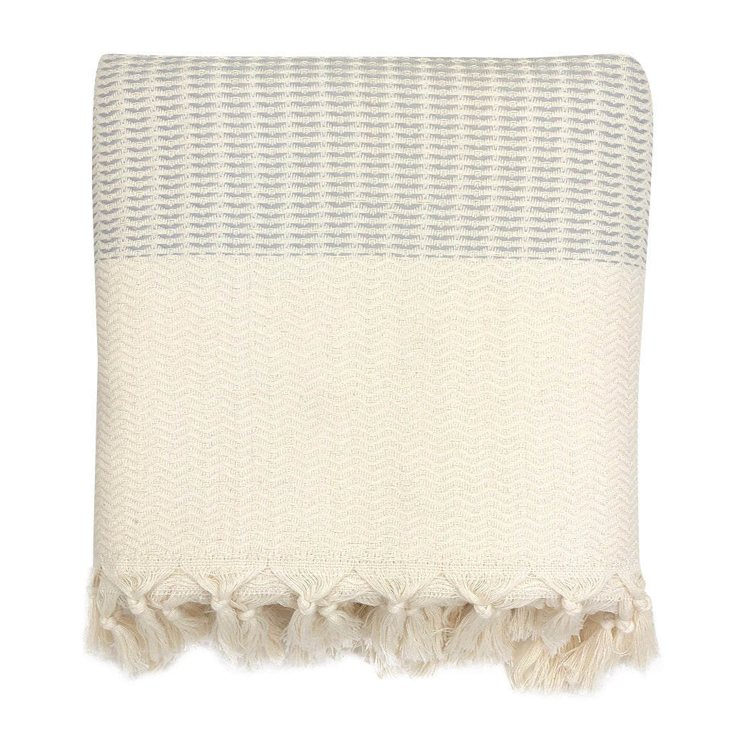 Plush Wavy Turkish Throw | 100% Turkish Cotton | 86"x65" | Hand-Knotted Fringe | 4 Colors | SLATE+SALT