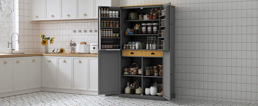 Large Kitchen Pantry Storage Cabinet | 71" Tall | MDF | White, Gray or Blue
