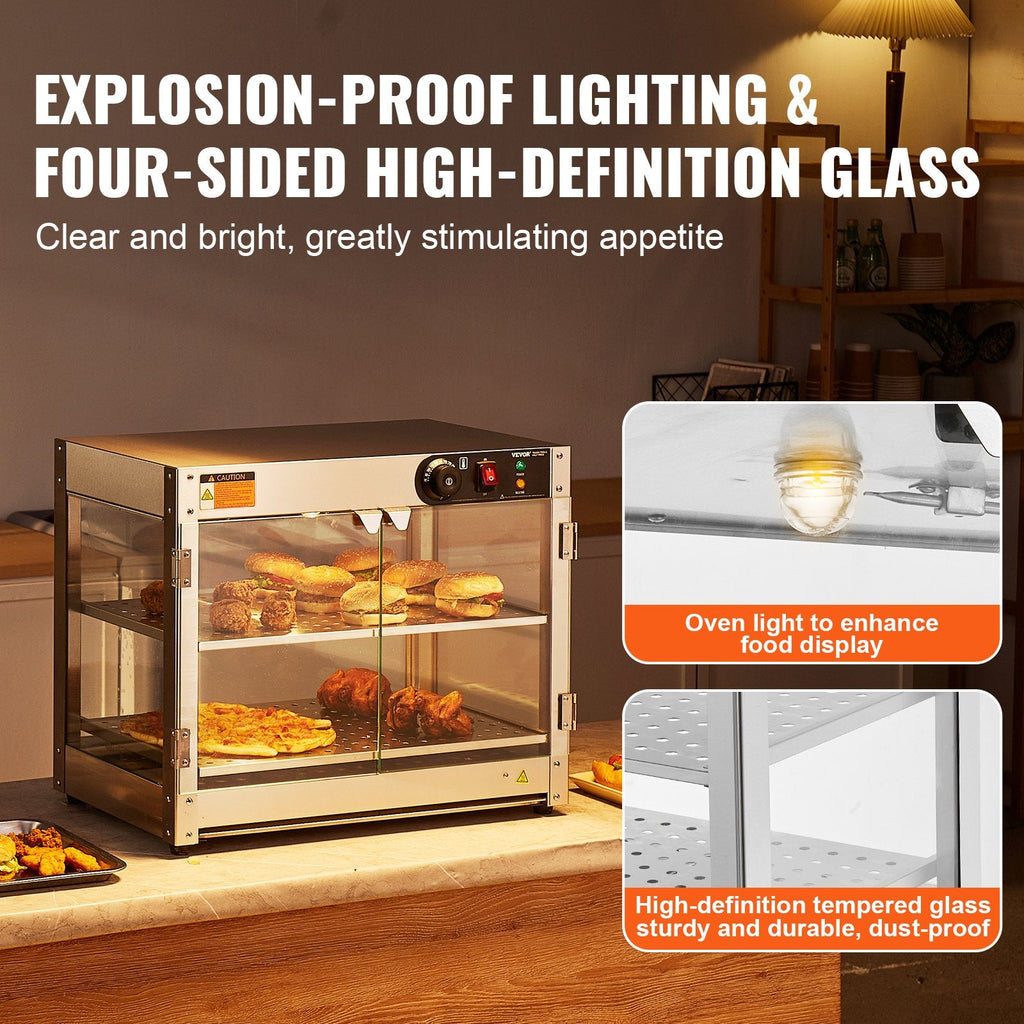 2-Tier Commercial Food Warmer Display Countertop Pizza Cabinet With