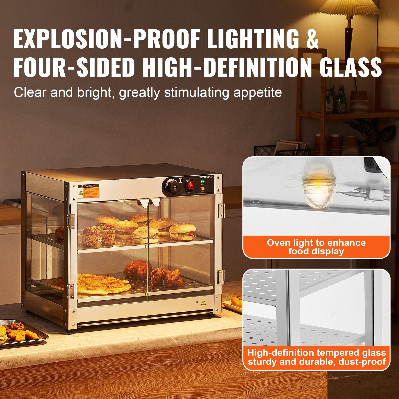 2-Tier Commercial Food Warmer Display Countertop Pizza Cabinet With