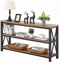 Rustic Wood Console Table With Three Shelves Metal Frame