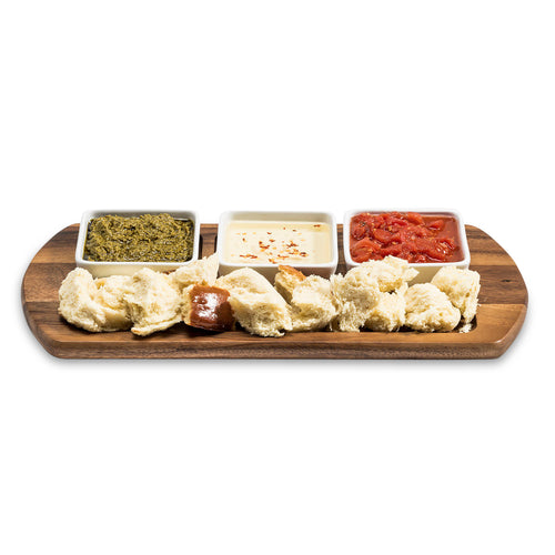 Acacia Wood Charcuterie Board with 3 Ceramic Dishes | 18" x 9" | Kalmar Home