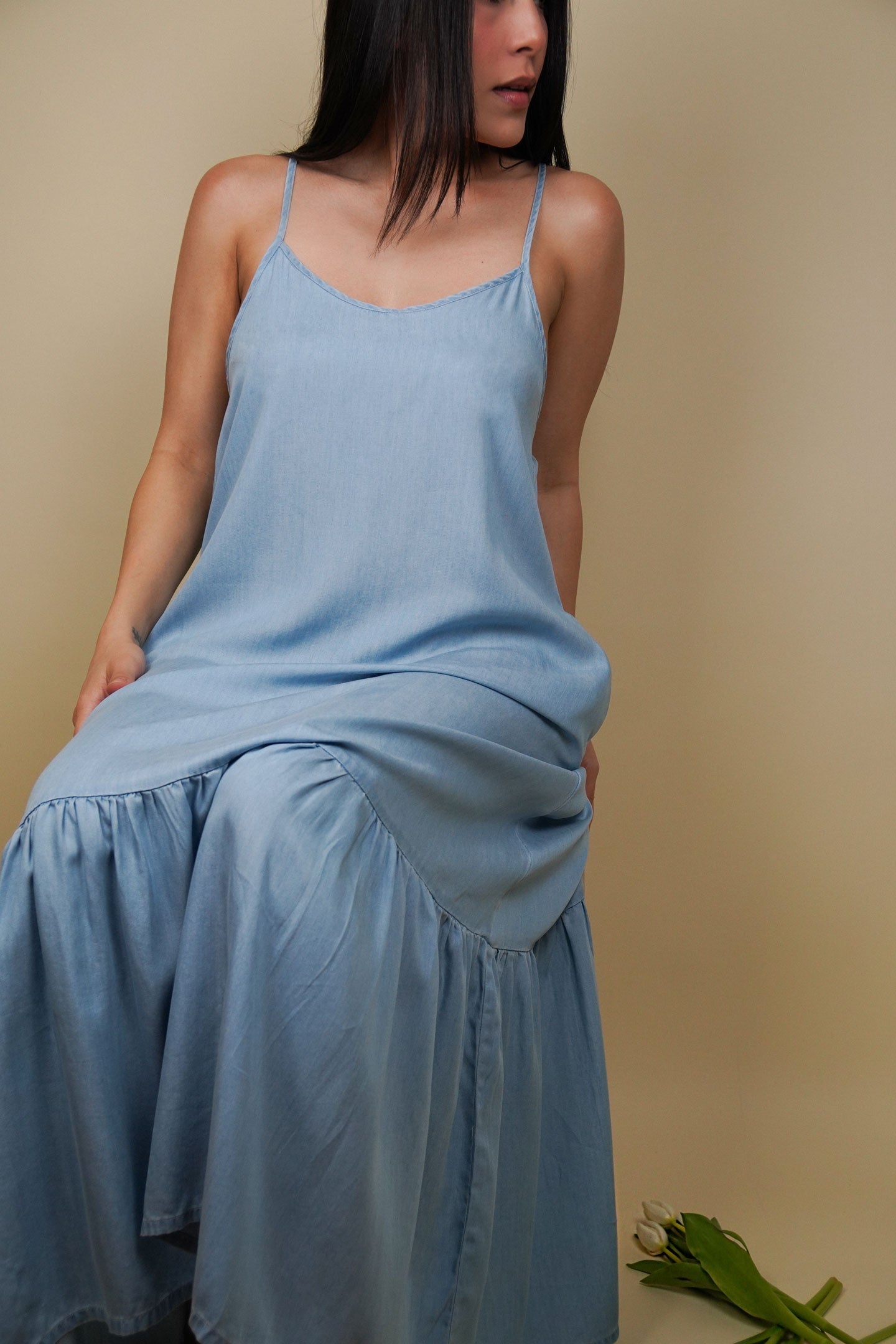 Flowy Maxi Dress in Blue Denim | 100% Tencel™ | Ocean Blue | Adjustable Straps | Pockets | XS–3XL | Reistor