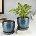 Blue Ceramic Indoor Planter Set