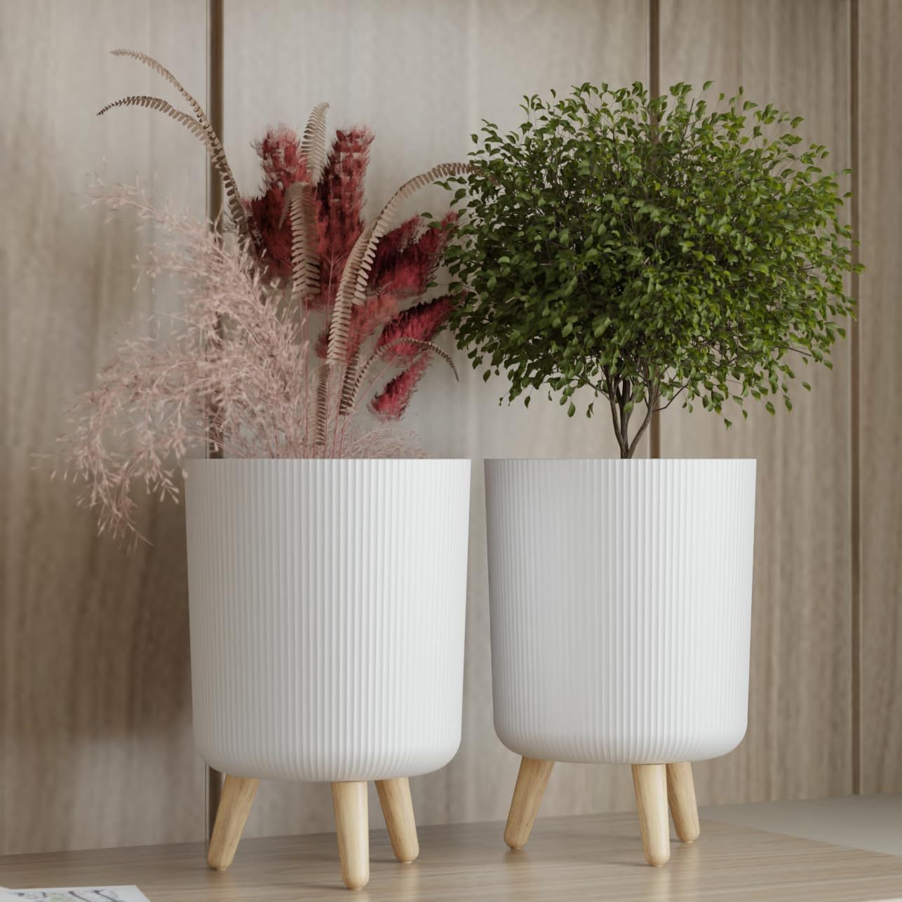Modern White Planter with Legs Pack of 2