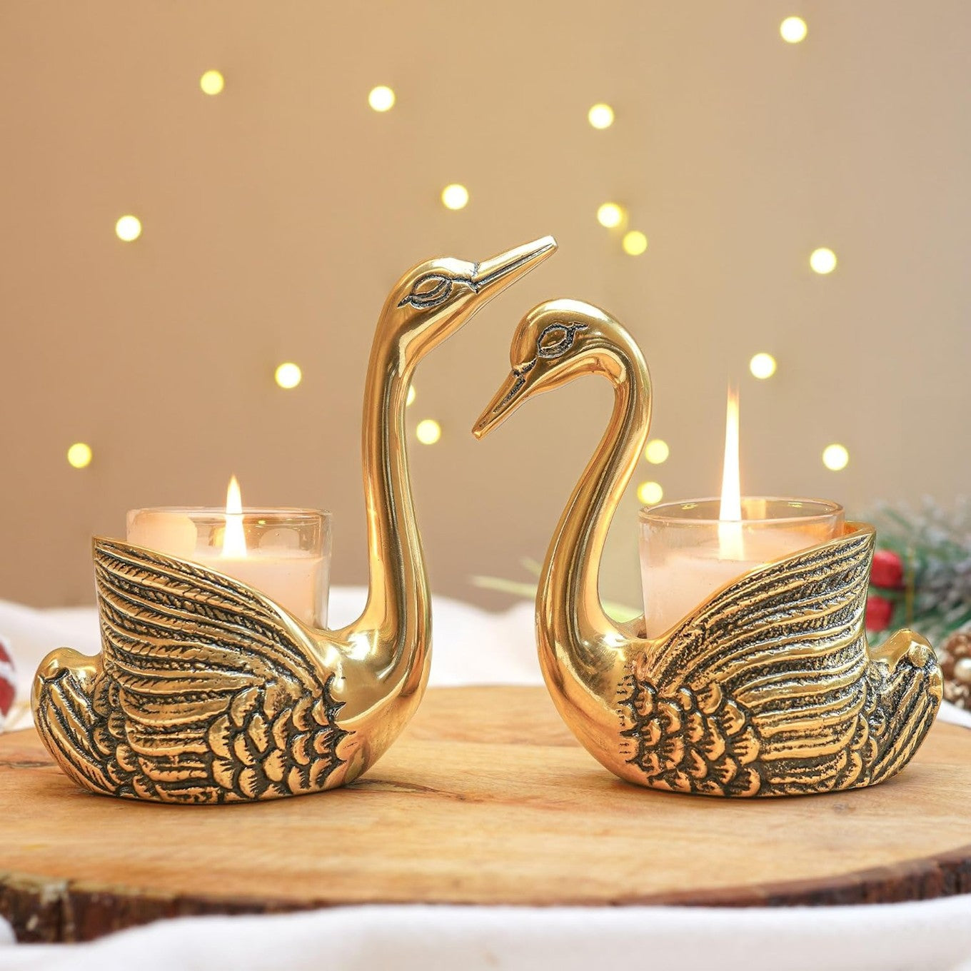 Golden Swan Pair Candle Holder Showpiece