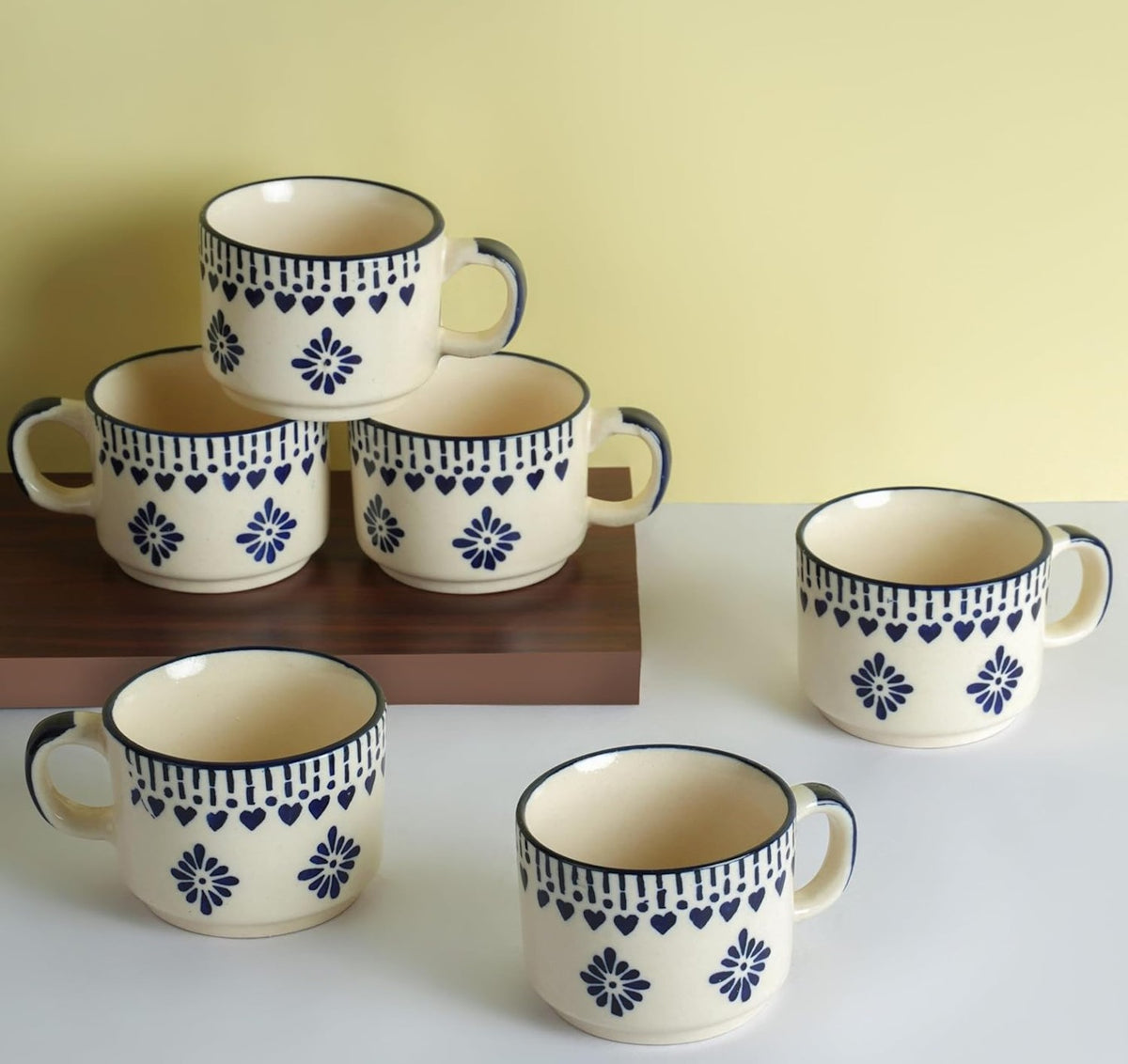 Blue Floral Ceramic Tea Cup Set of 6
