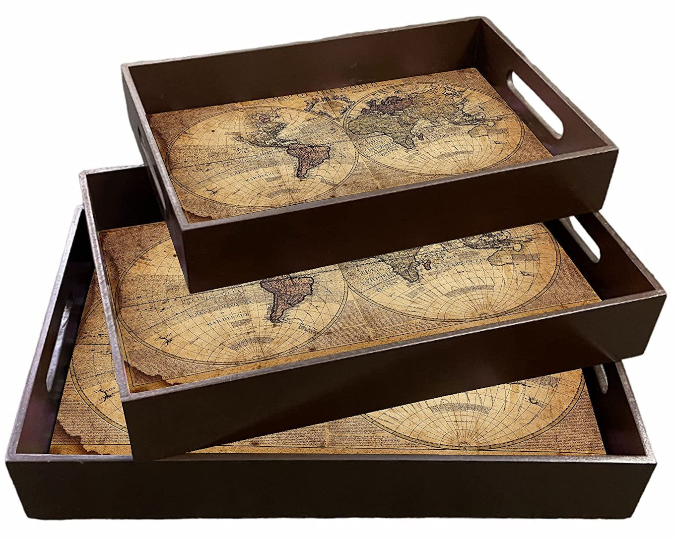 Set of 3 Wooden Serving Trays with Handles
