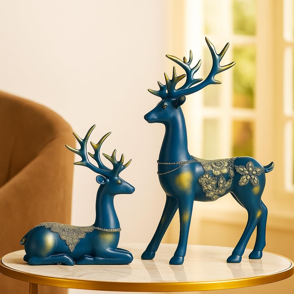 Golden Reindeer Resin Home Decor Set of 2