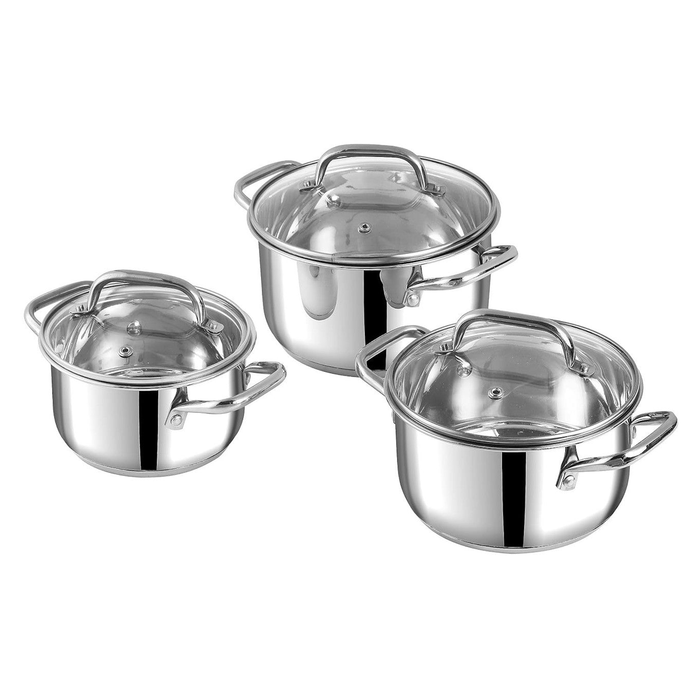 Stainless Steel Saucepot Set 3 Pcs with Glass Lid