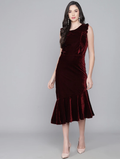 Maroon Solid Pephem Dress (Size-S) (Color-MAROON)