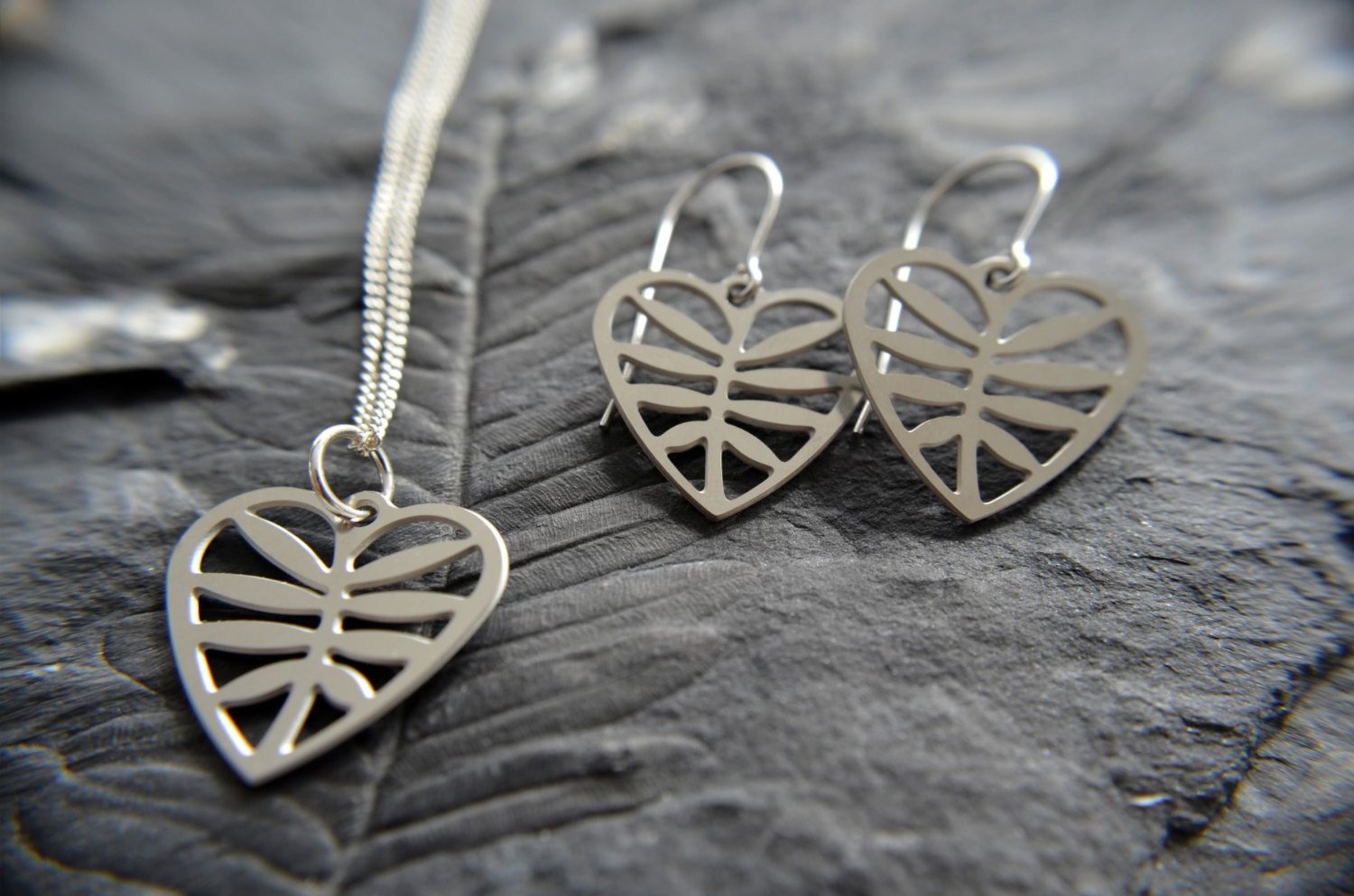 Leafy Heart Earrings | Stainless Steel | Surgical Steel Ear Wires | Hypoallergenic | GioGio Design