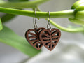 Leafy Heart Earrings in Wood | Cherry Wood | Laser Cut | Surgical Steel | GioGio Design
