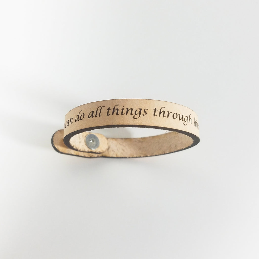 Philippians 4:13 Genuine Leather Spiritual Bracelet | I Can Do All Things