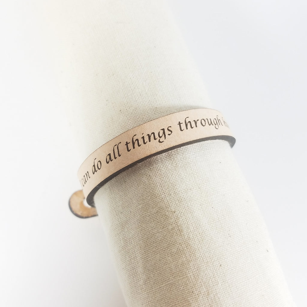 Philippians 4:13 Genuine Leather Spiritual Bracelet | I Can Do All Things