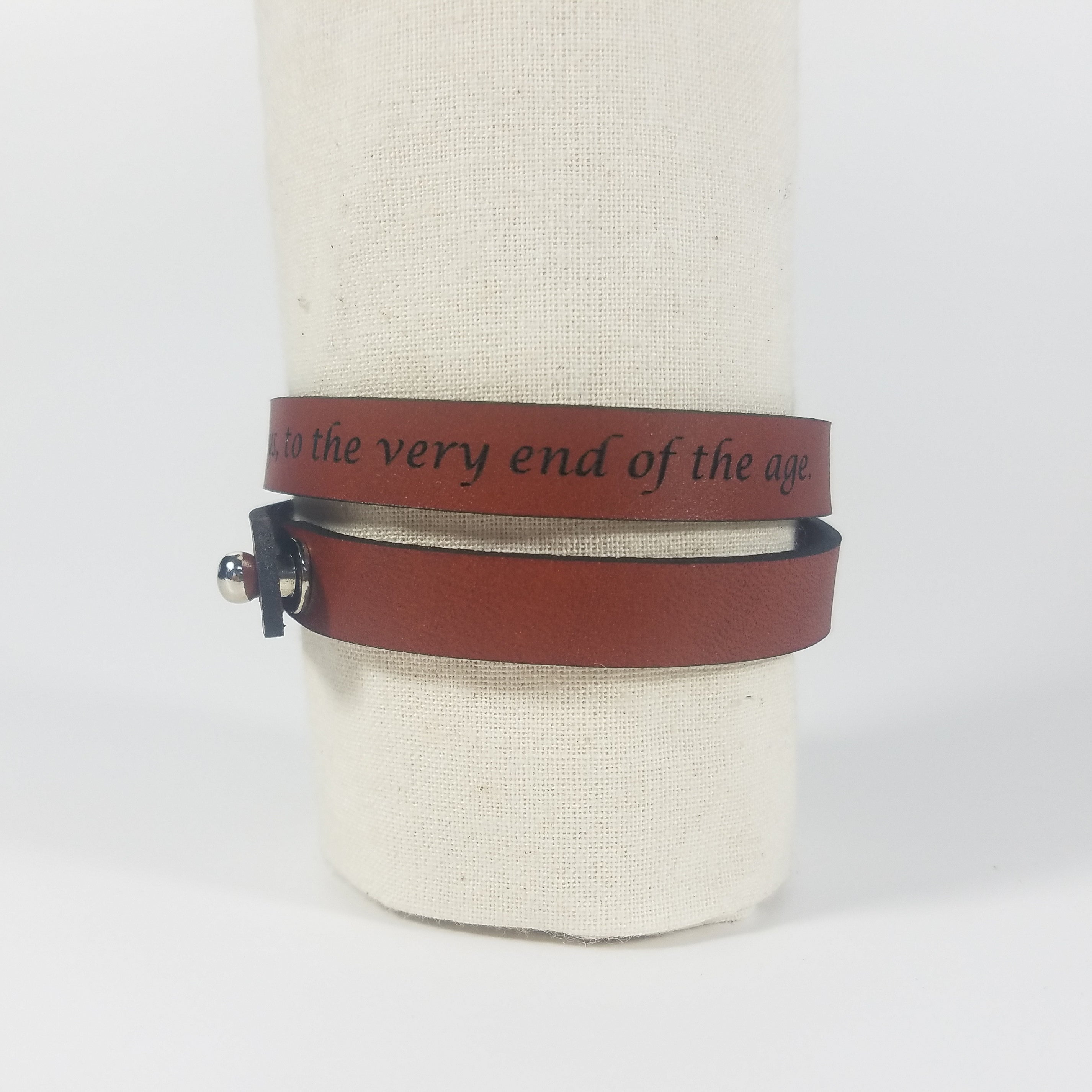 "And Surely I Am With You Always" | Genuine Leather Wrap Bracelet | Laser-Etched Scripture | Matthew 28:20 | GioGio Design