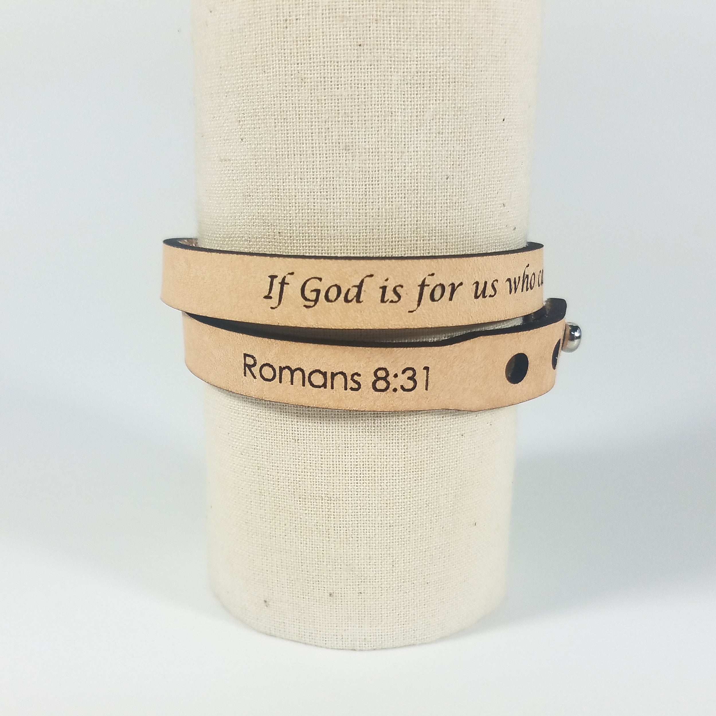 Romans 8:31 Leather Wrap Bracelet | "If God Is For Us" | Natural & Amber | GioGio Design