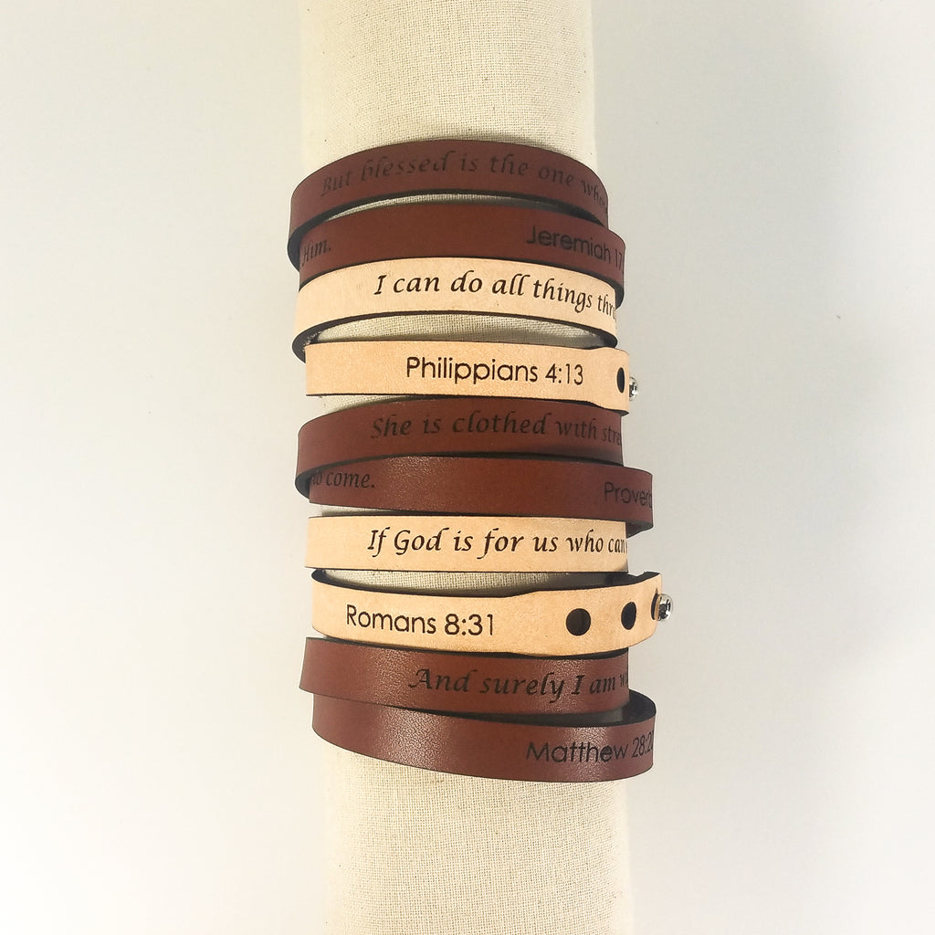 Romans 8:31 Leather Wrap Bracelet | "If God Is For Us" | Natural & Amber | GioGio Design
