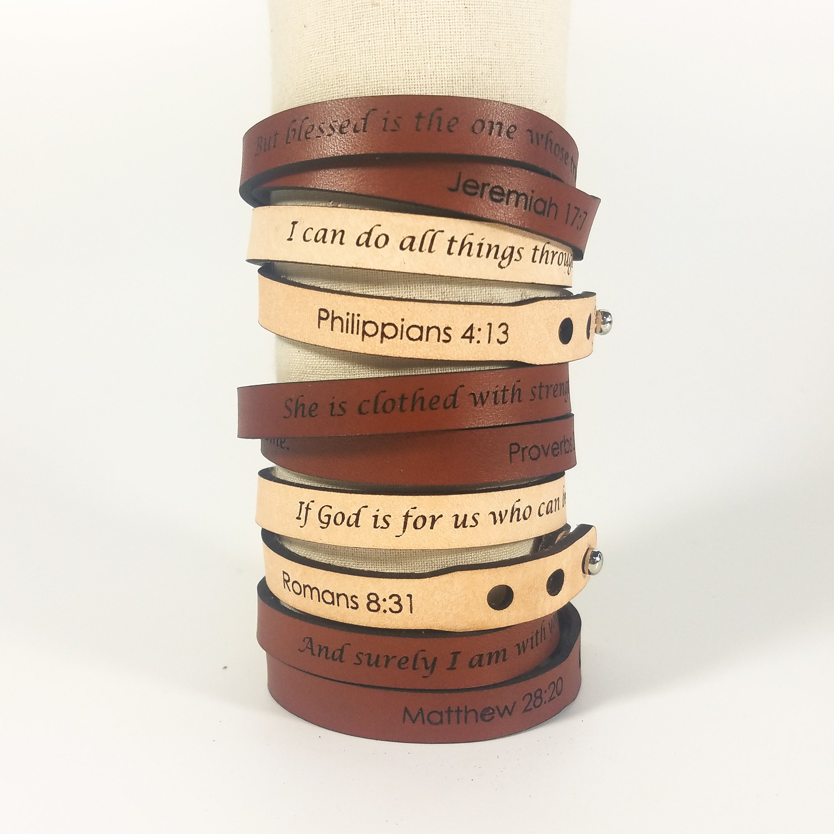 Romans 8:31 Leather Wrap Bracelet | "If God Is For Us" | Natural & Amber | GioGio Design