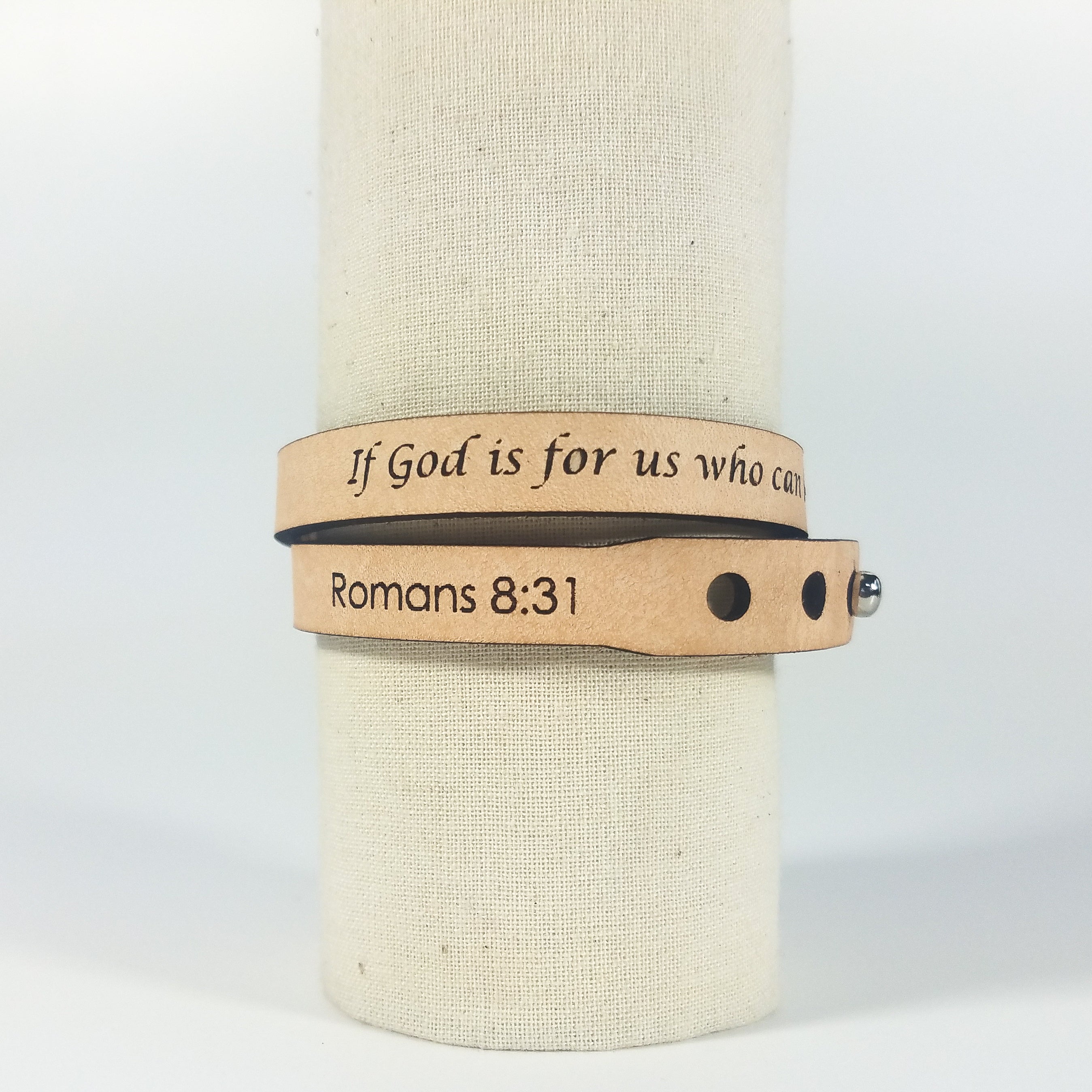 Romans 8:31 Leather Wrap Bracelet | "If God Is For Us" | Natural & Amber | GioGio Design