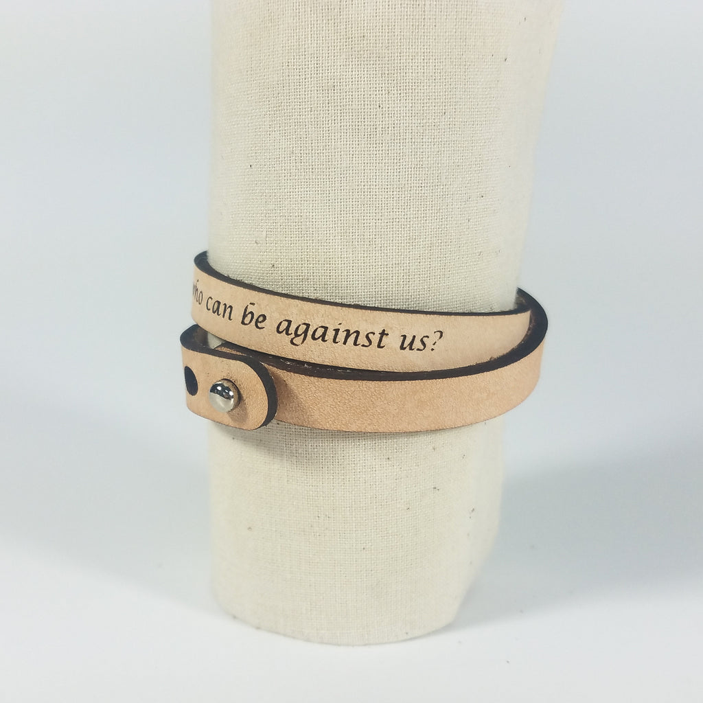 Romans 8:31 Leather Wrap Bracelet | "If God Is For Us" | Natural & Amber | GioGio Design