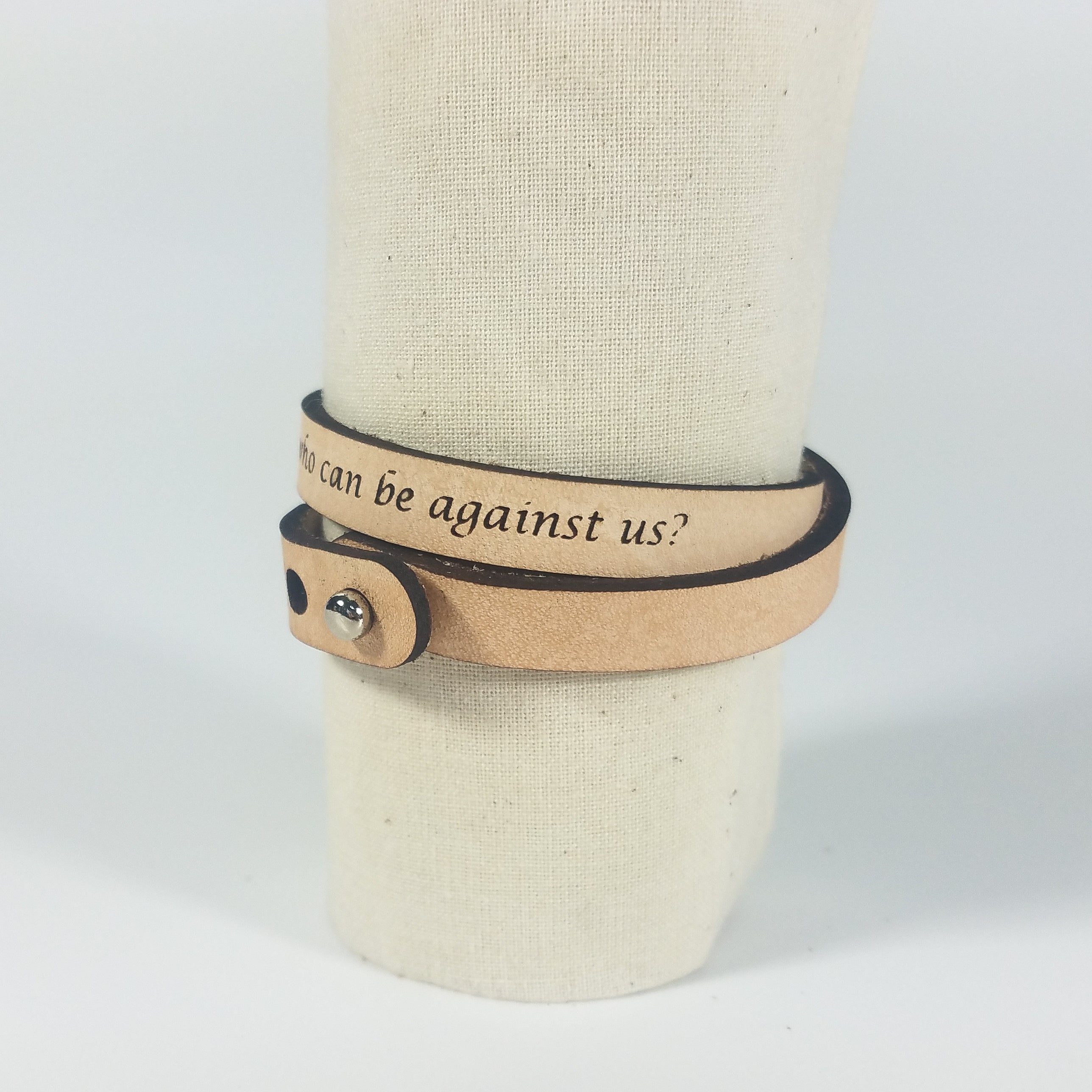 Romans 8:31 Leather Wrap Bracelet | "If God Is For Us" | Natural & Amber | GioGio Design