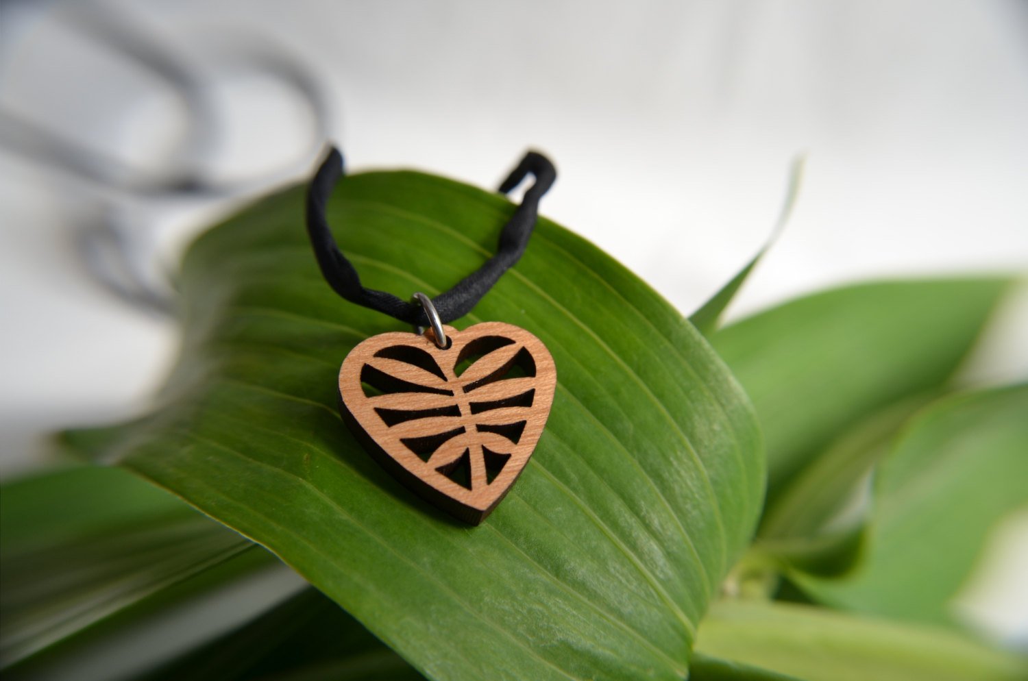 Heart Pendant - Cherry Wood on Leather Cord