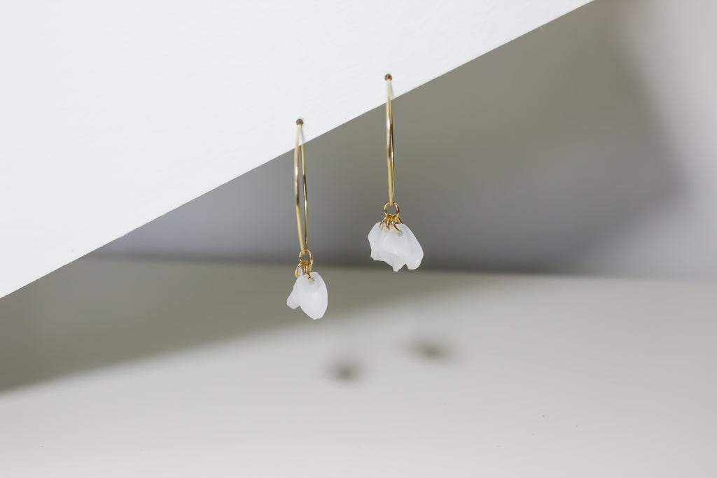 Emma White Petal Hoop Earrings