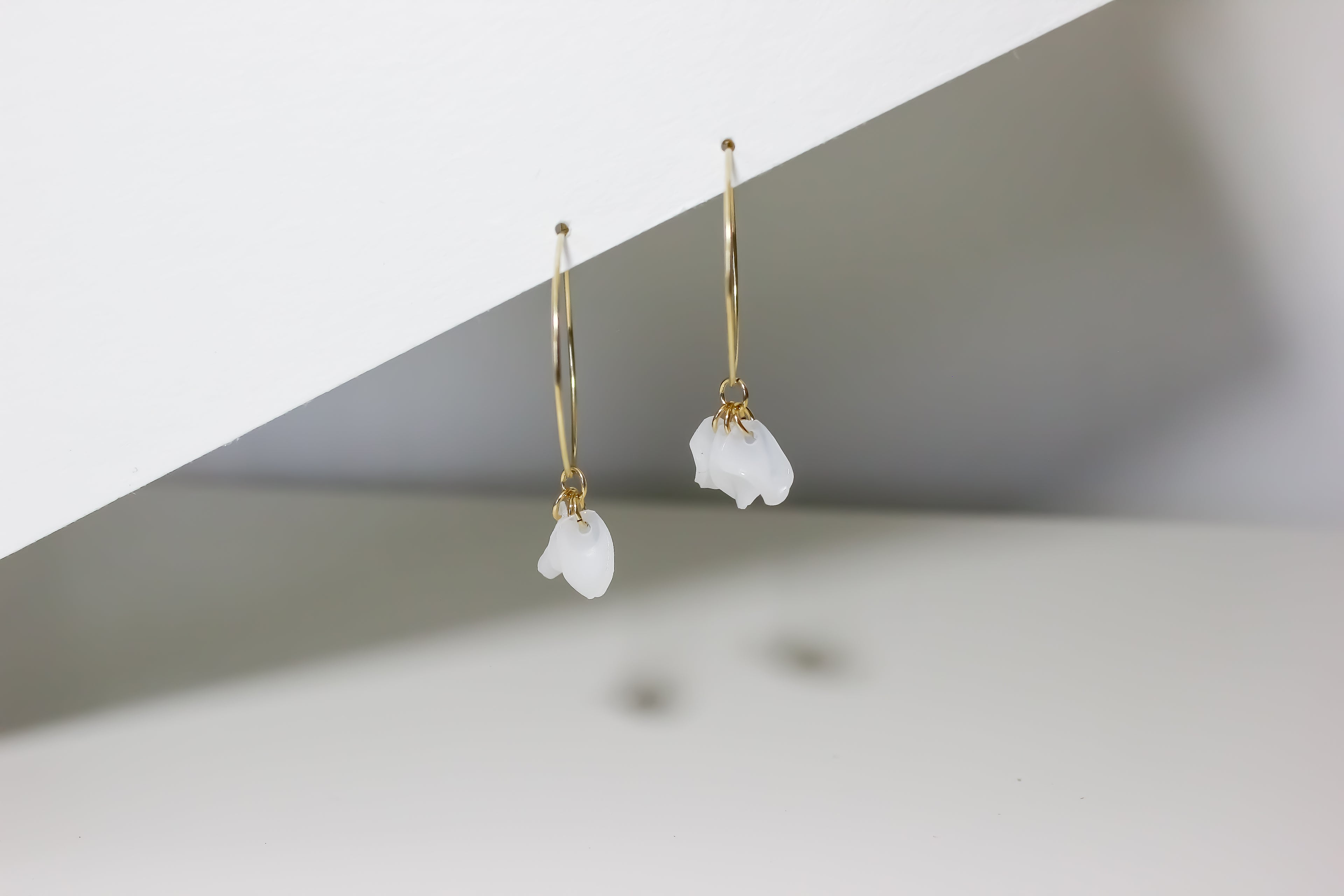 Emma White Petal Hoop Earrings