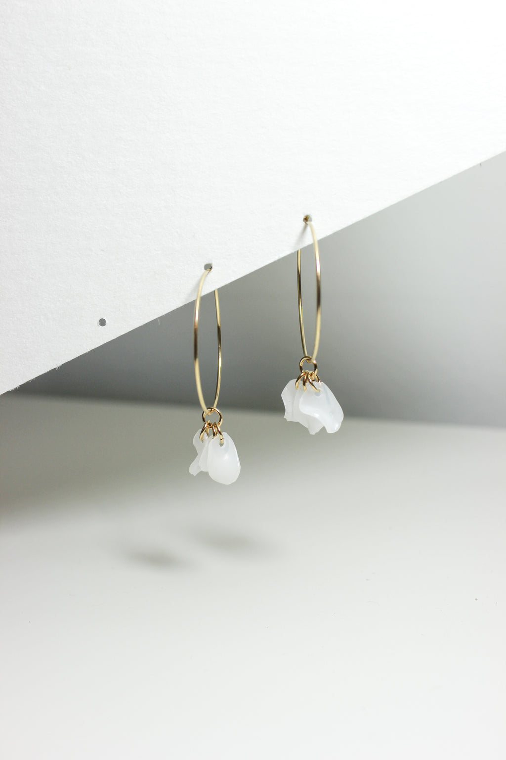 Emma White Petal Hoop Earrings