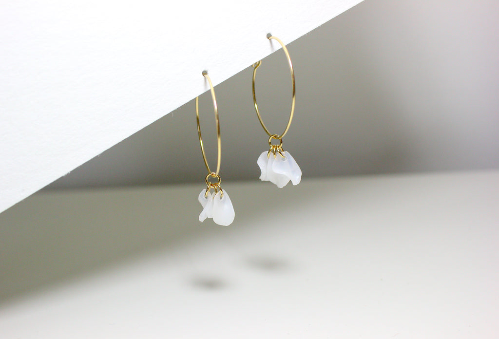 Emma White Petal Hoop Earrings