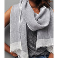Handwoven 100% Linen Scarf | Eyelash Fringe | Handmade in Ethiopia | 79" x 17" | French Gray, Aqua, Flax & Blush | Slate + Salt