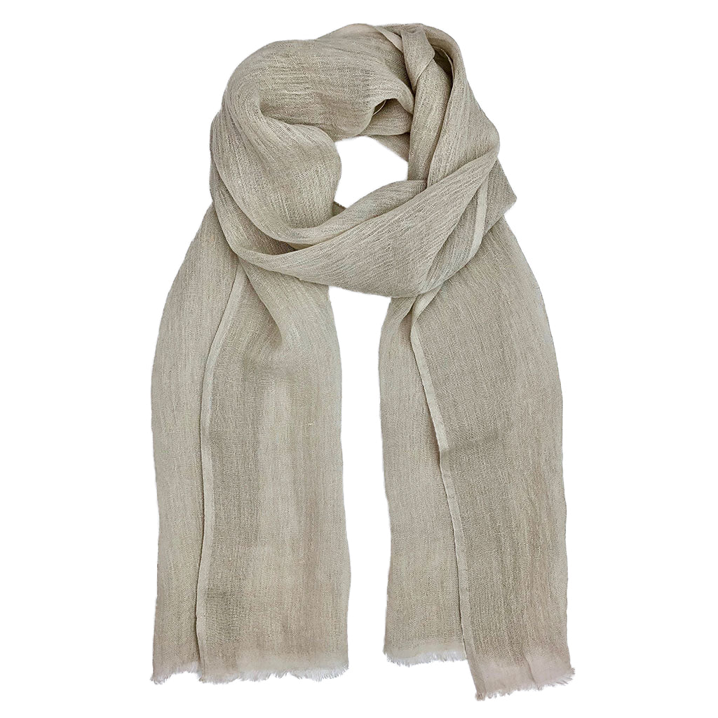 Handwoven 100% Linen Scarf | Raw Eyelash Fringe | Handmade in Ethiopia | 79" x 17" | Ink, Steel Gray, Flax, Rose & Bronze | Slate + Salt