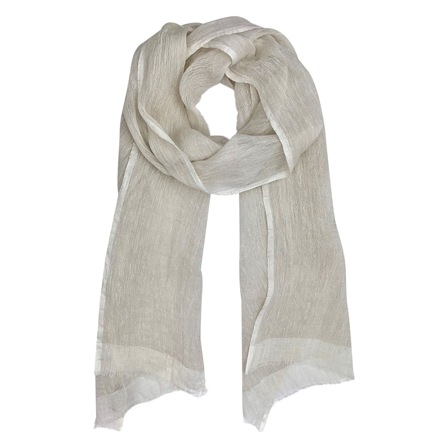 Handwoven 100% Linen Scarf | Eyelash Fringe | Handmade in Ethiopia | 79" x 17" | French Gray, Aqua, Flax & Blush | Slate + Salt