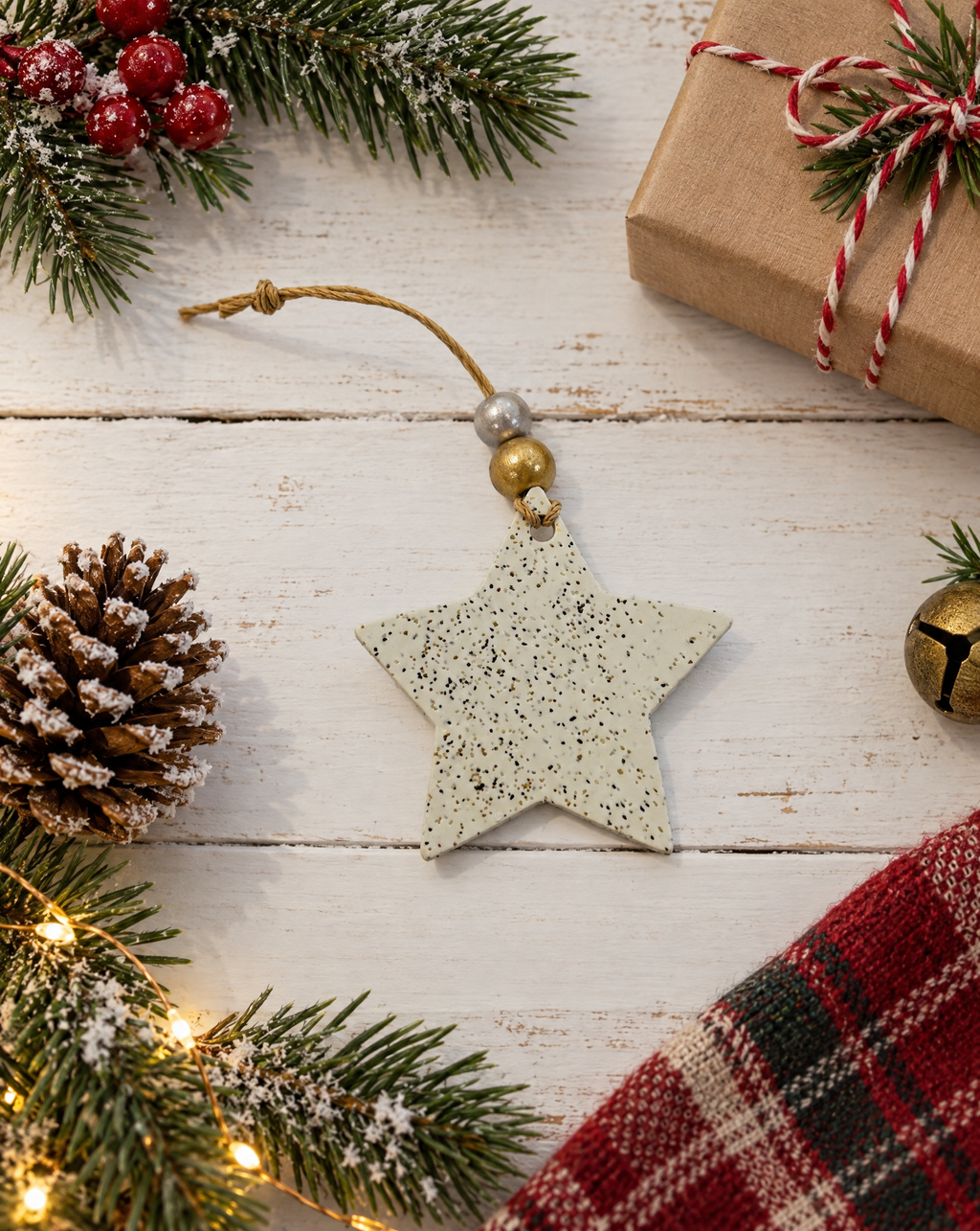 Star Christmas Ornament Handmade from Clay & Nova Scotia Beach Sand