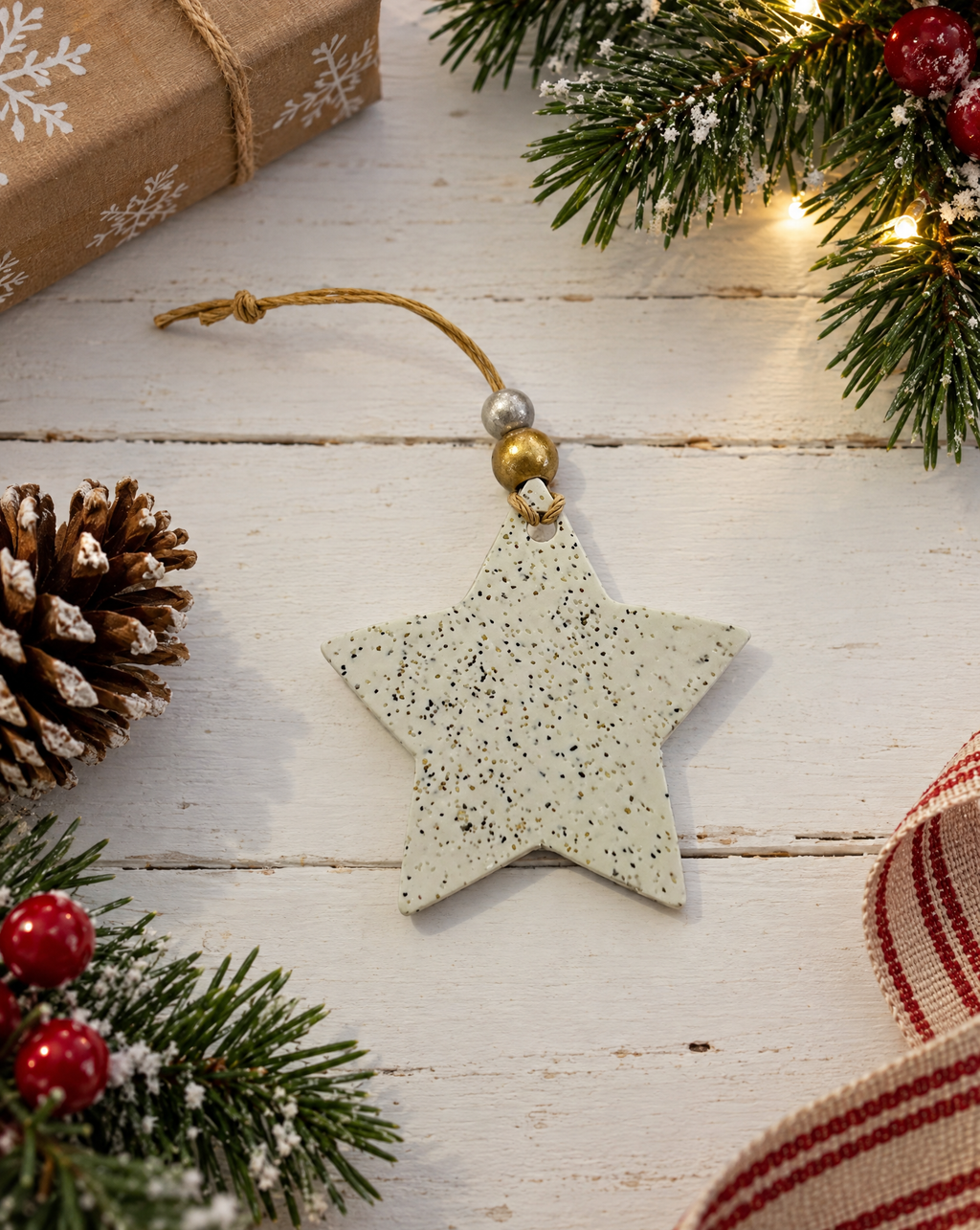 Star Christmas Ornament Handmade from Clay & Nova Scotia Beach Sand