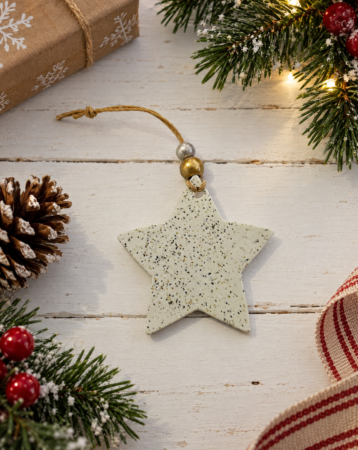 Star Christmas Ornament Handmade from Clay & Nova Scotia Beach Sand