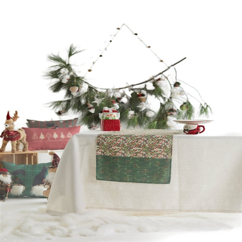 Holiday Runner with Green and Red Holly Berry and Greenery Motif